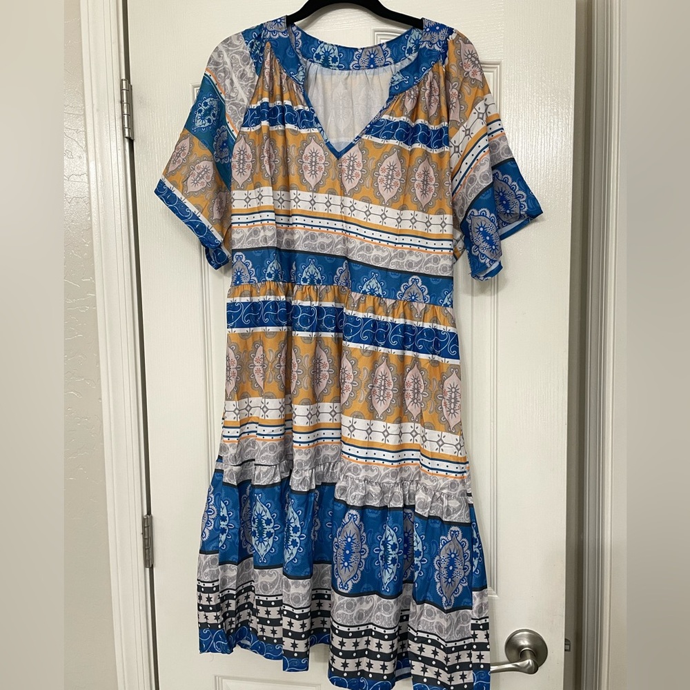 Orange Beige & Blue Sundress